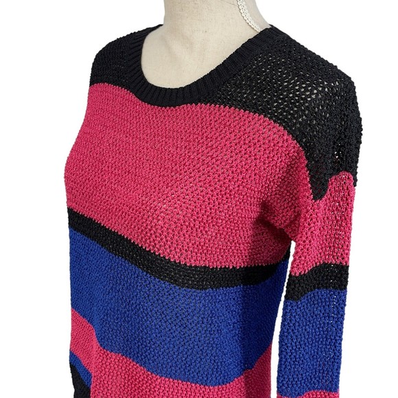 Jones New York Signature Striped 3/4 Sleeve Open Knit Sweater Womens Petite S - Picture 10 of 13